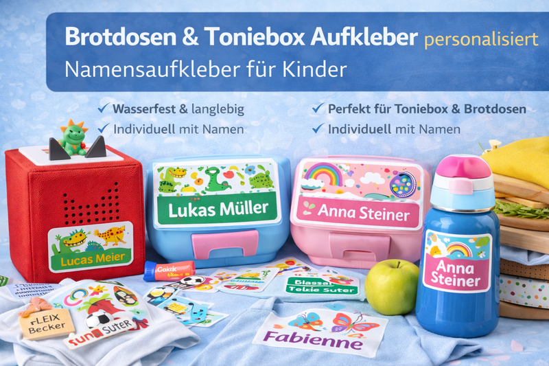 Brotdosen & Toniebox Aufkleber personalisiert – Namensaufkleber für Kinder