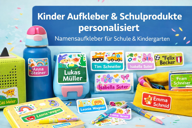 Kinder Aufkleber & Schulprodukte personalisiert – Namensaufkleber für Schule & Kindergarten