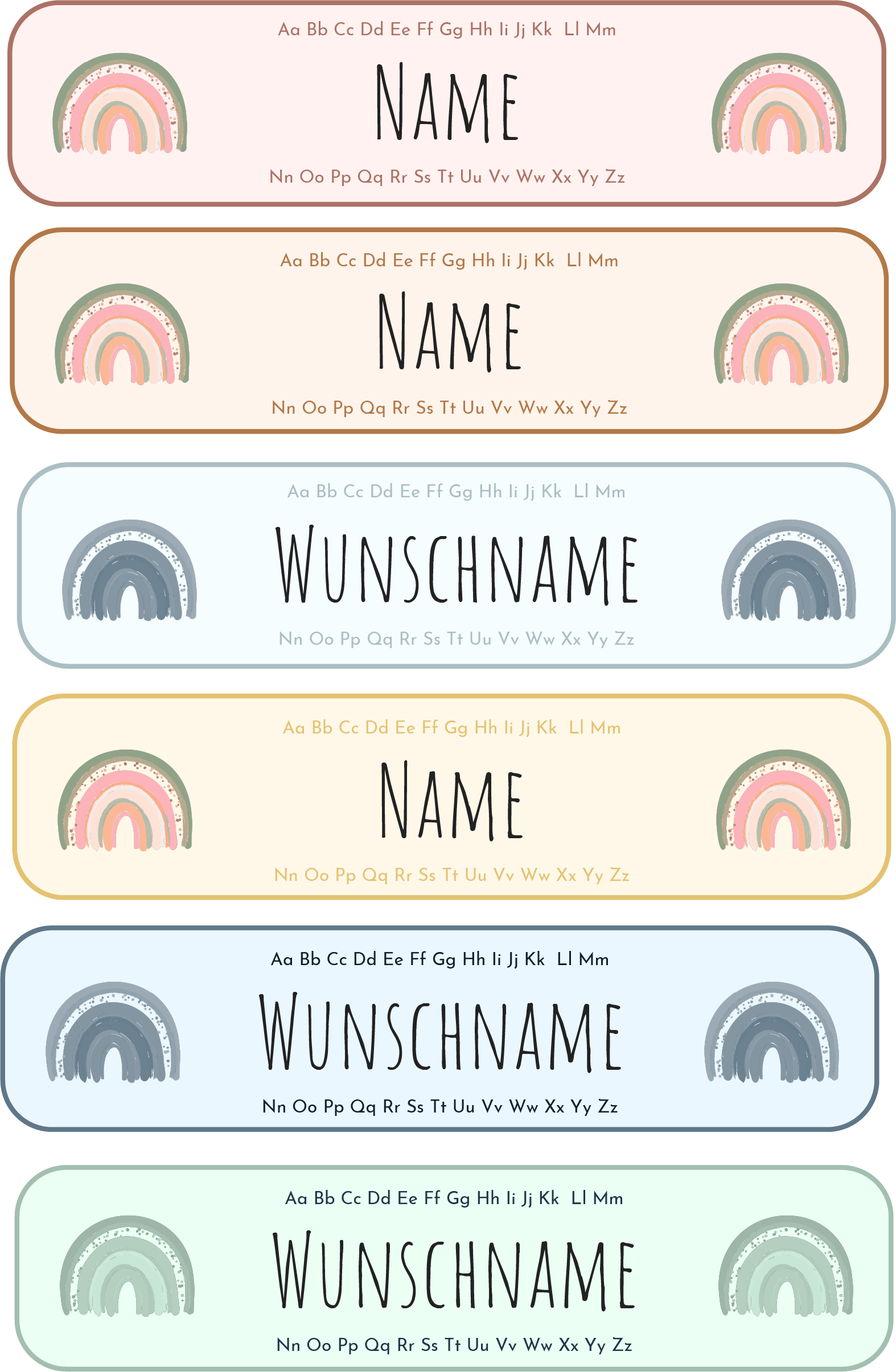 Schulaufkleber Regenbogen mit Namen – Namensetiketten für Schule & Kindergarten
